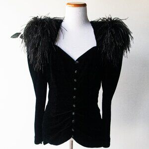 Vintage Ostrich Feather Velvet Elegant Formal Blazer Jacket